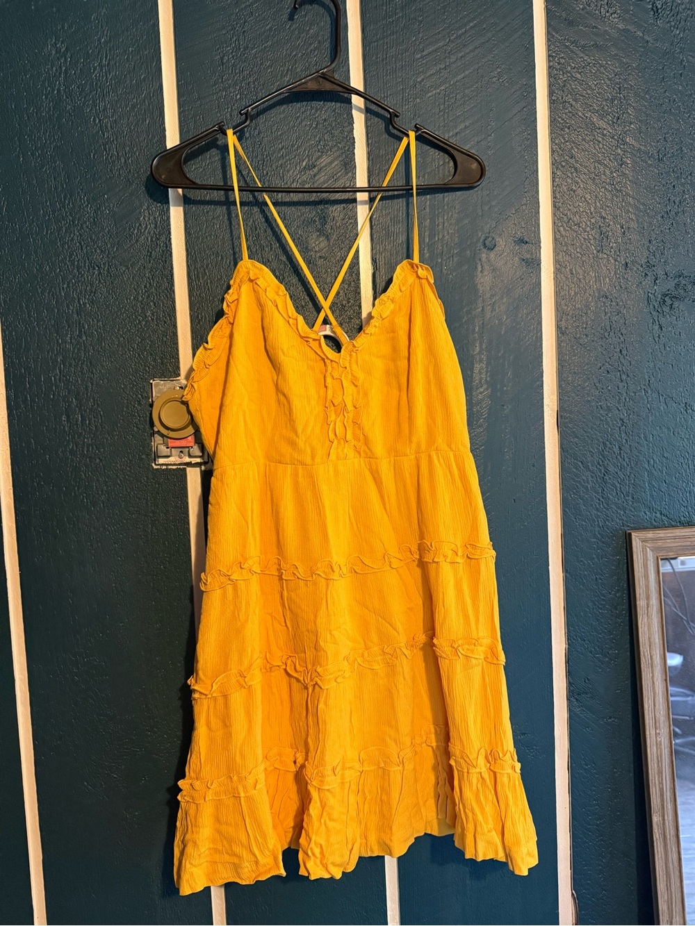 Forever 21 Yellow Ruffle Tiered Spaghetti-Strap Mini Dress